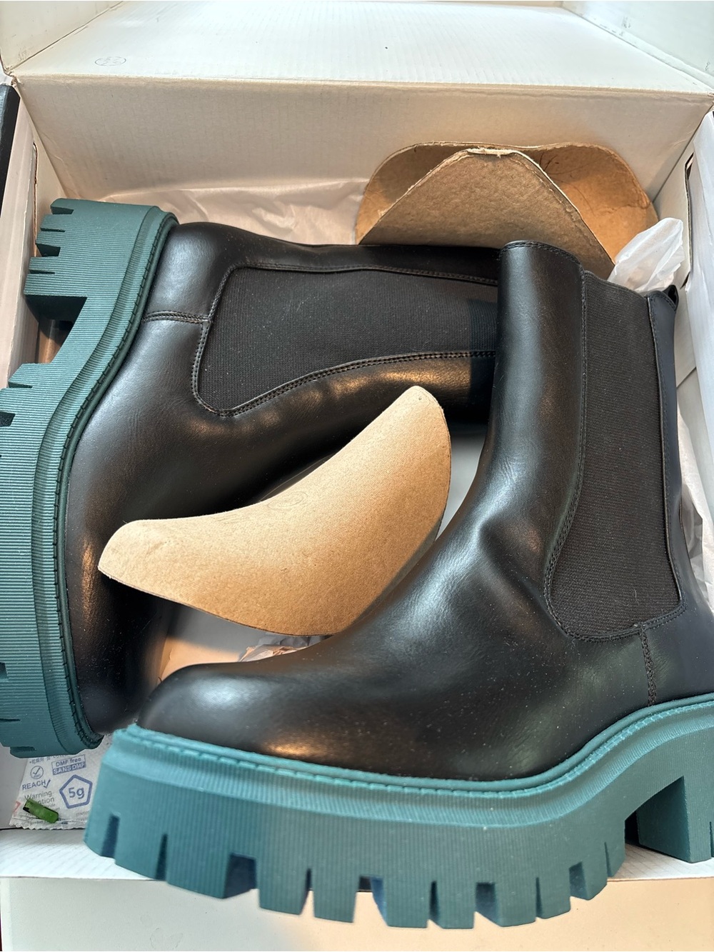 Nine West Rivas Black Chelsea Boot with Teal Lug Sole